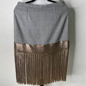 NWT J. Crew Women's Grey Gold Wool Sequin Pencil Zip Up Skirt Size 8